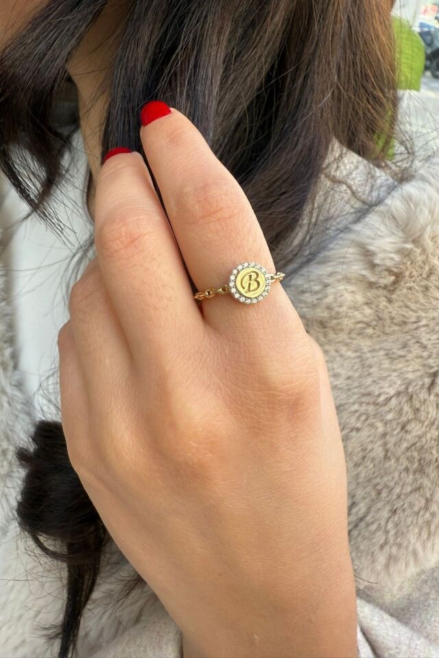 14 AYAR ÖZEL TASARIM B HARFİ ALTIN YÜZÜK 15