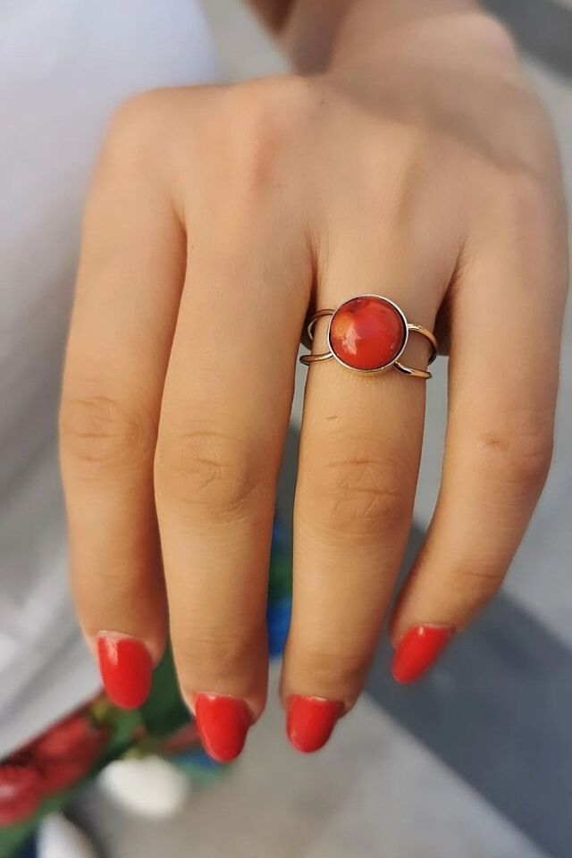 14 Ayar Orjinal Mercan Taşlı El Yapımı Yüzük 19