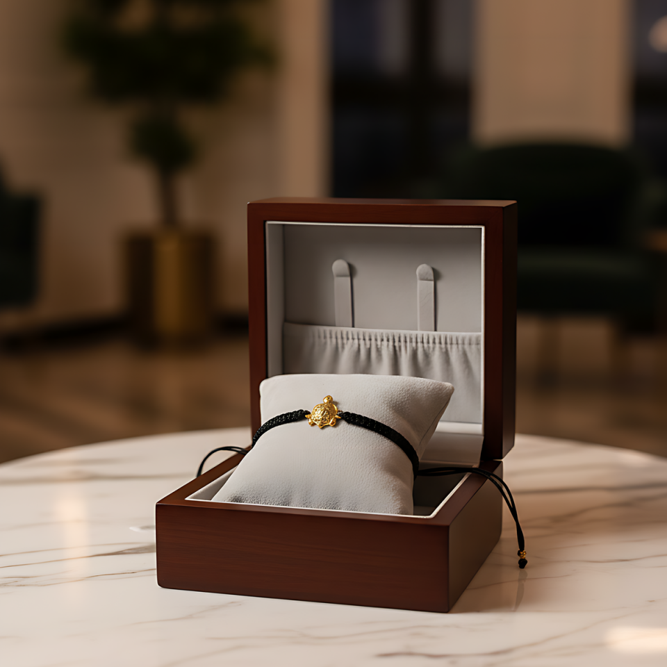 14 AYAR BOMBELİ KAPLUMBAĞA SİYAH İPLİ ATIN BİLEKLİK