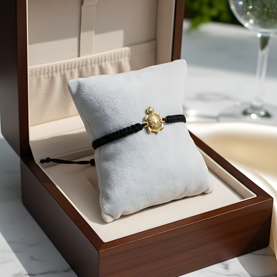 14 AYAR BOMBELİ KAPLUMBAĞA SİYAH İPLİ ATIN BİLEKLİK