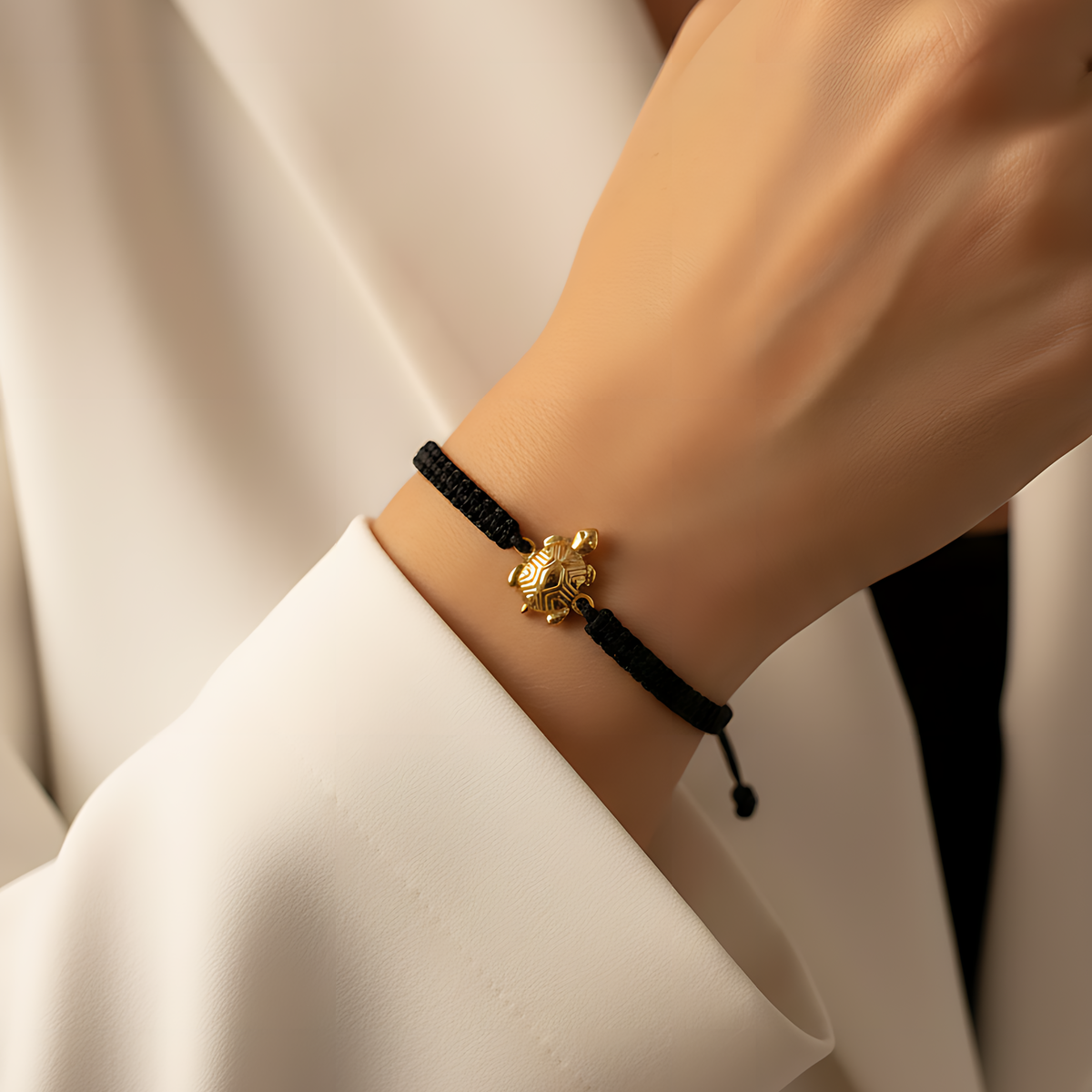 14 AYAR BOMBELİ KAPLUMBAĞA SİYAH İPLİ ATIN BİLEKLİK