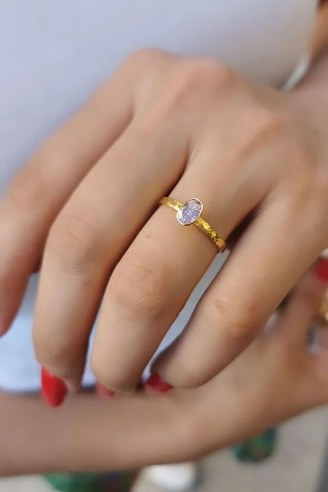 14 Ayar Pembe Kuvars Kristal Taşlı El Yapımı Tektaş Yüzük 19