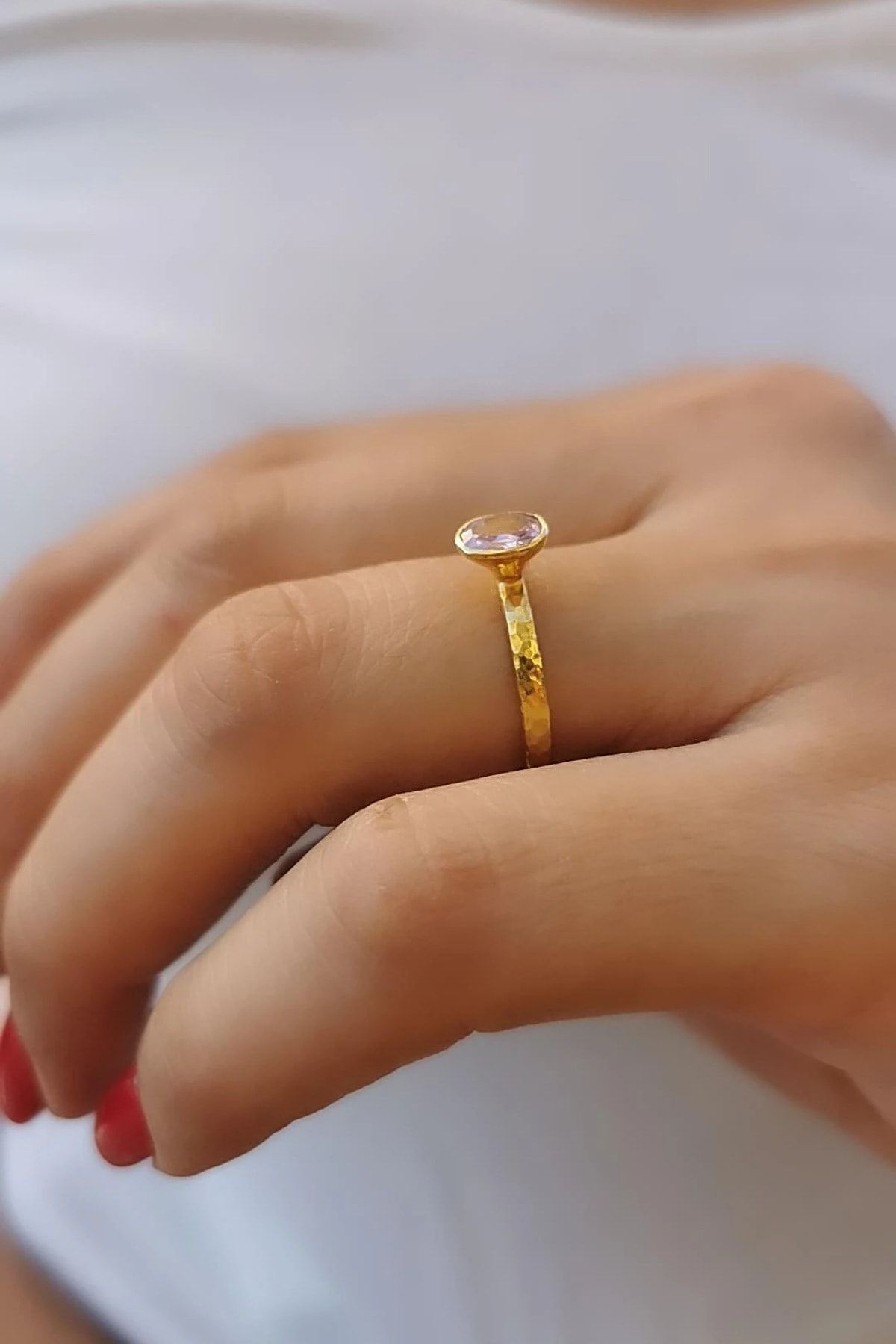 14 Ayar Pembe Kuvars Kristal Taşlı El Yapımı Tektaş Yüzük 13