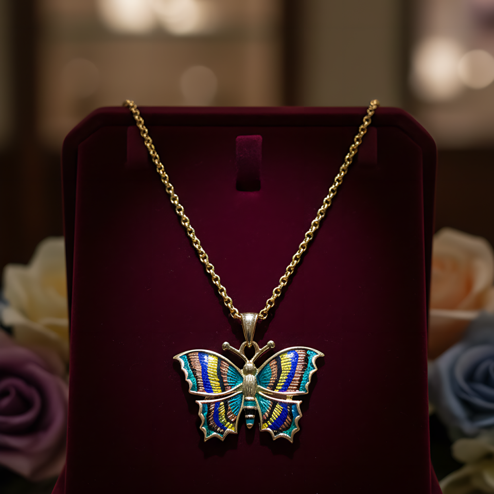 14 AYAR ÖZEL TASARIM MİNELİ KELEBEK ALTIN KOLYE