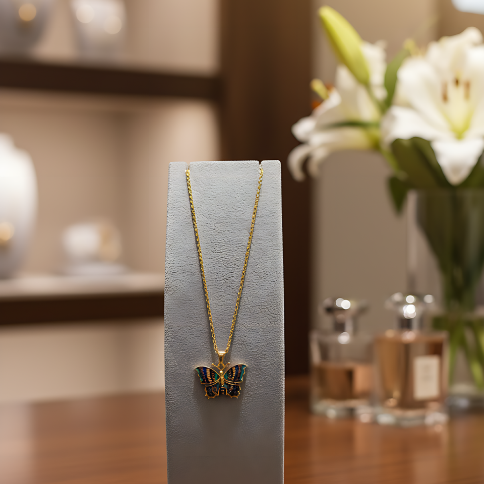 14 AYAR ÖZEL TASARIM MİNELİ KELEBEK ALTIN KOLYE