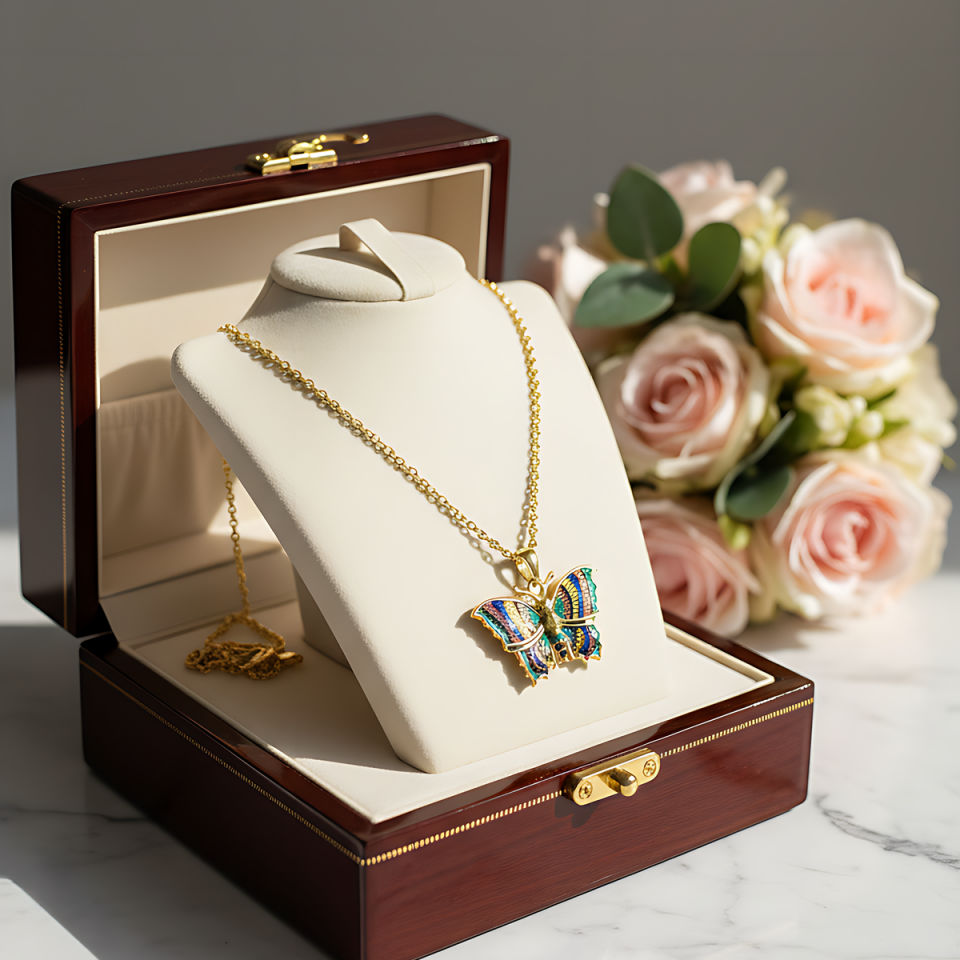 14 AYAR ÖZEL TASARIM MİNELİ KELEBEK ALTIN KOLYE