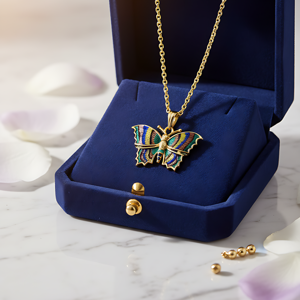 14 AYAR ÖZEL TASARIM MİNELİ KELEBEK ALTIN KOLYE