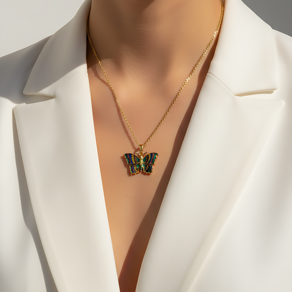 14 AYAR ÖZEL TASARIM MİNELİ KELEBEK ALTIN KOLYE