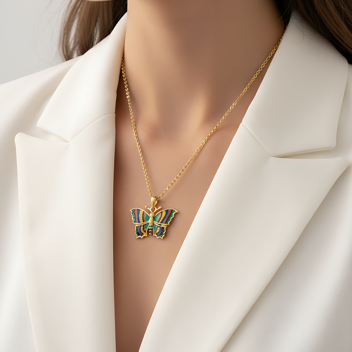 14 AYAR ÖZEL TASARIM MİNELİ KELEBEK ALTIN KOLYE