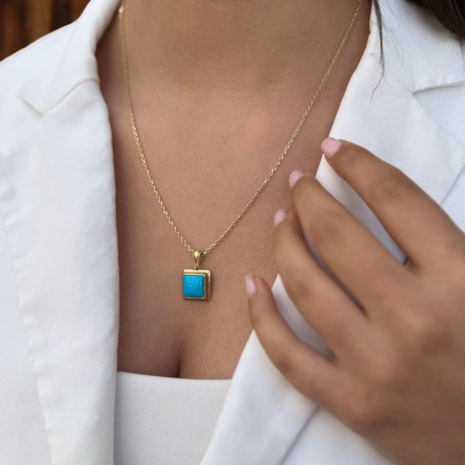 14 AYAR FİRUZE TAŞLI ALTIN KOLYE