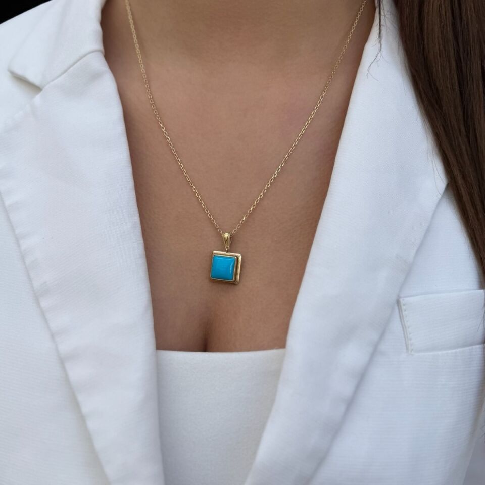 14 AYAR FİRUZE TAŞLI ALTIN KOLYE