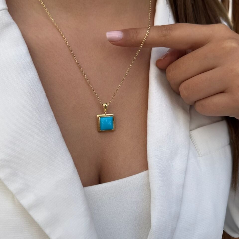 14 AYAR FİRUZE TAŞLI ALTIN KOLYE