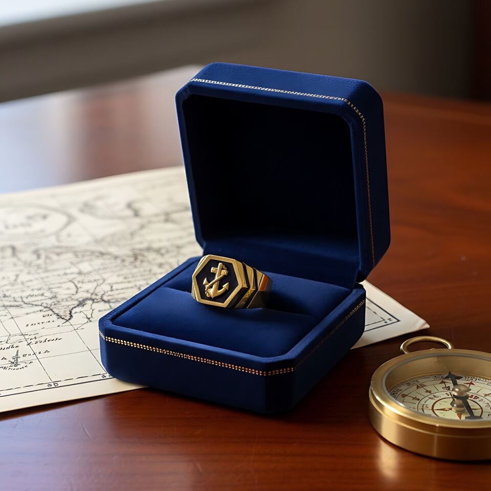 22 AYAR SİYAH ONİXS TAŞLI ÖZEL TASARIM ÇAPA ERKEK YÜZÜK