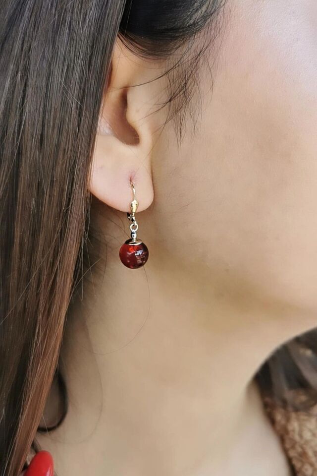 14 AYAR BORDO KEHRİBAR KLİPSLİ KÜPE