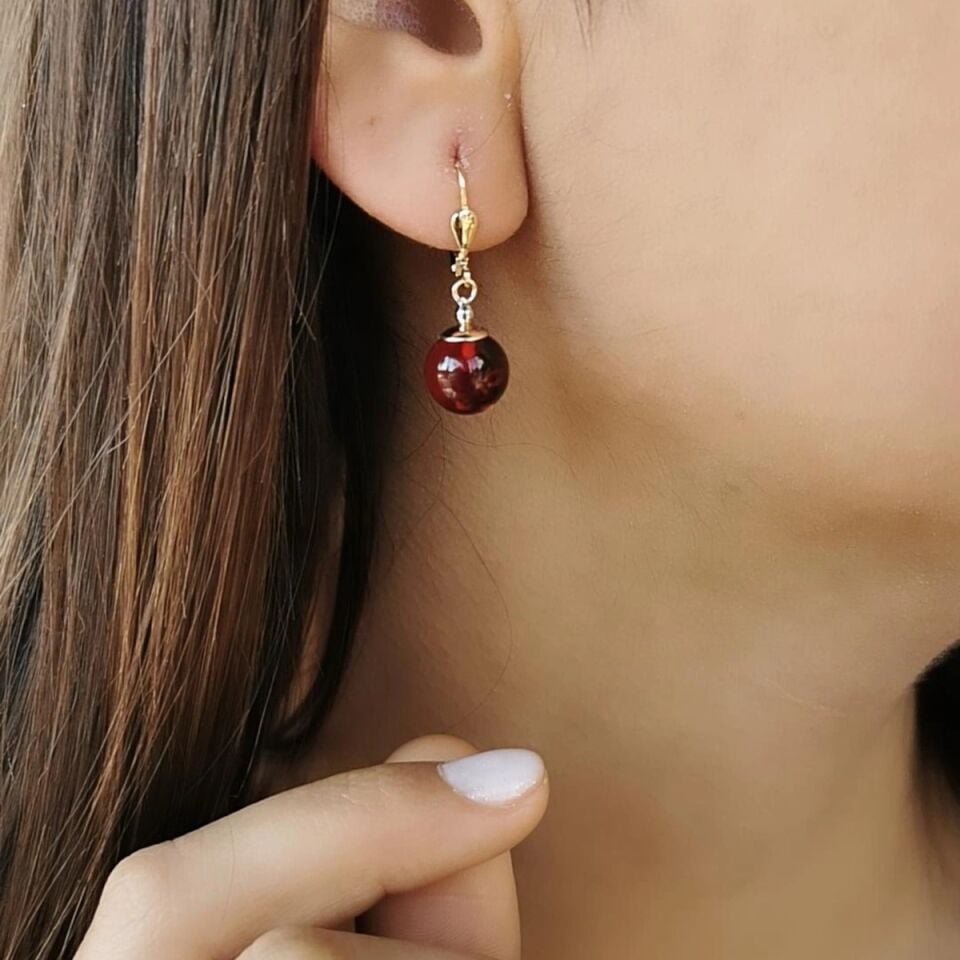 14 AYAR BORDO KEHRİBAR KLİPSLİ KÜPE