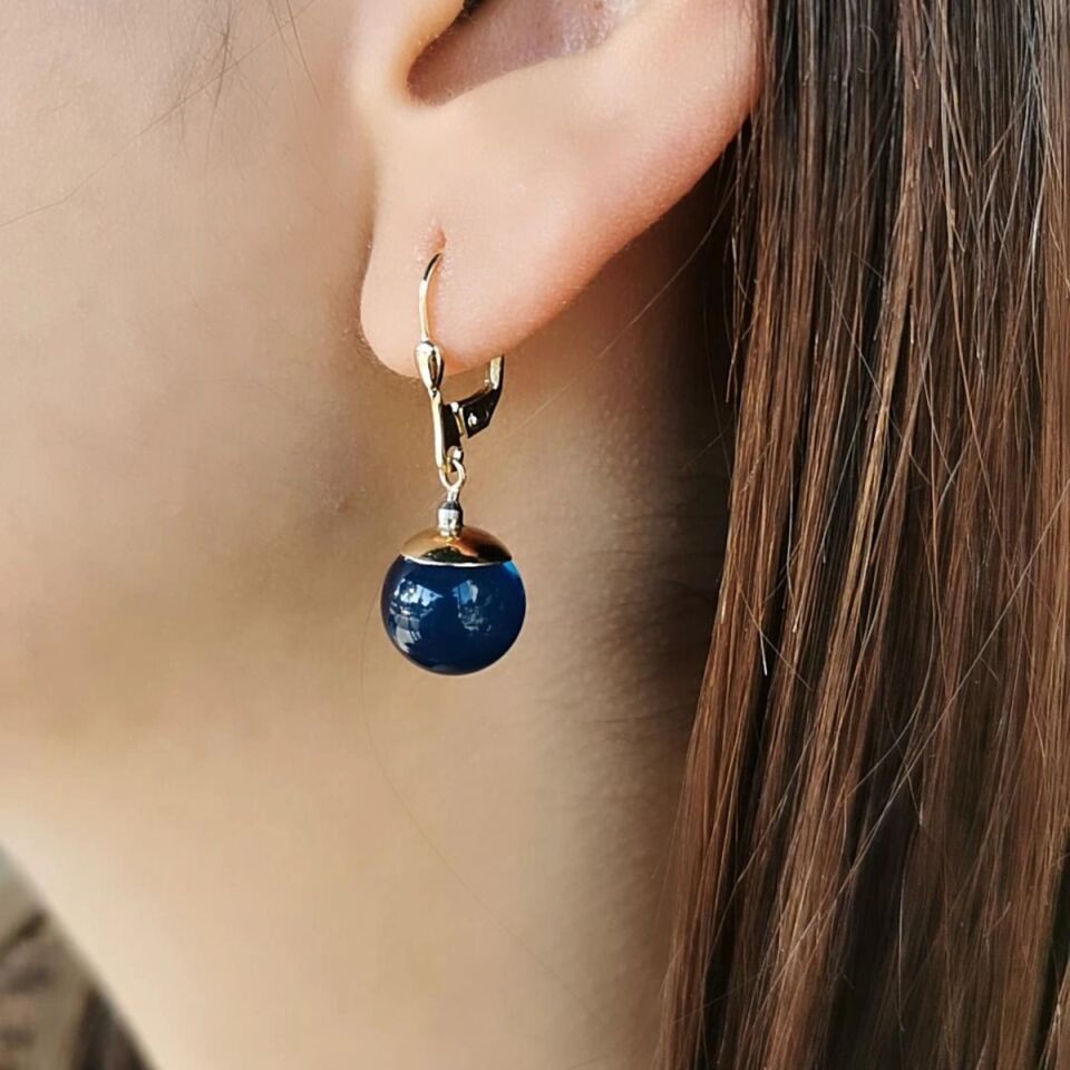 14 AYAR LACİVERT KEHRİBAR KLİPSLİ KÜPE