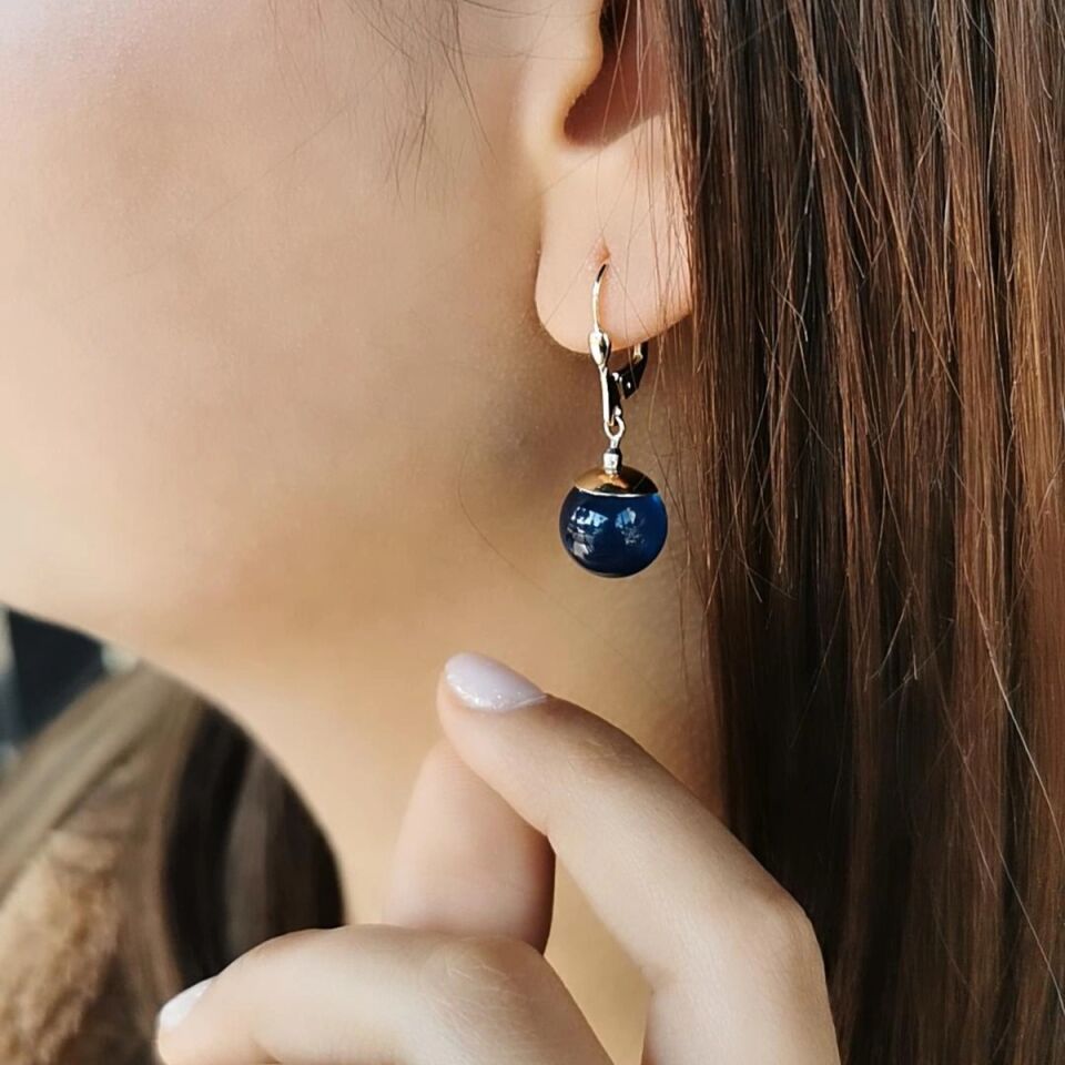 14 AYAR LACİVERT KEHRİBAR KLİPSLİ KÜPE