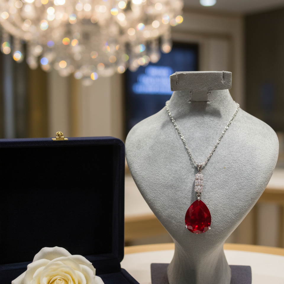 14 AYAR KRİSTAL YAKUT RENGİ TAŞLI BEYAZ ALTIN KOLYE