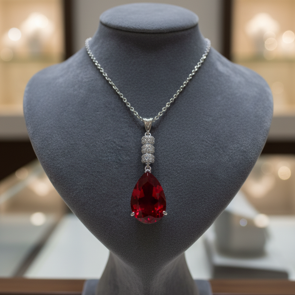 14 AYAR KRİSTAL YAKUT RENGİ TAŞLI BEYAZ ALTIN KOLYE