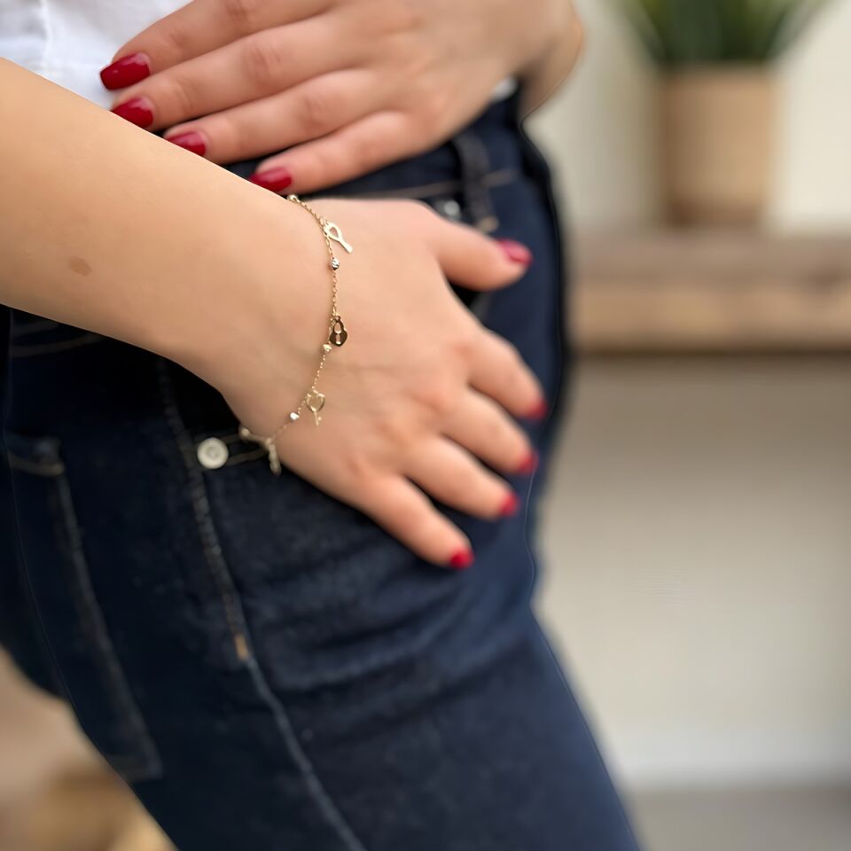 14 Ayar Anahtar Kilitli Dorika Toplu Altın Bileklik
