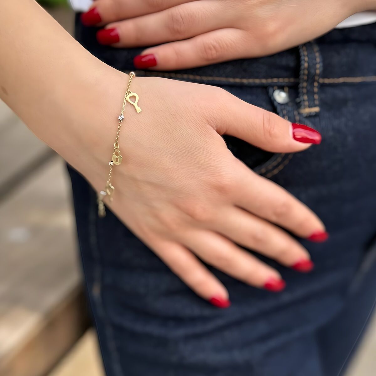 14 Ayar Anahtar Kilitli Dorika Toplu Altın Bileklik