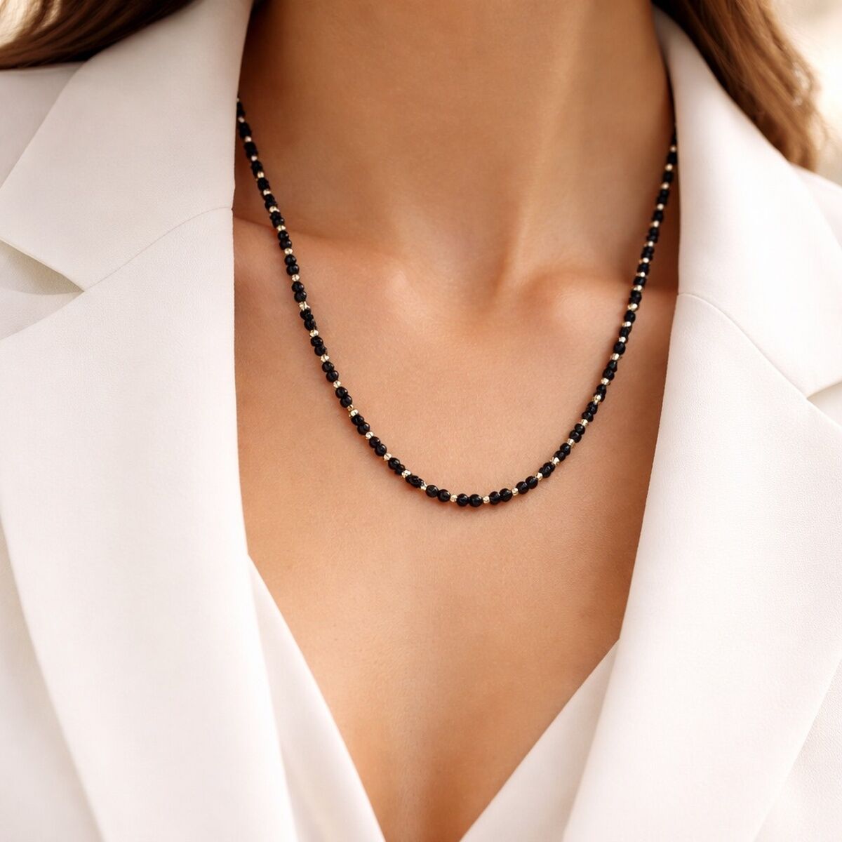 14 AYAR KRİSTAL ONİX TAŞI ÖZEL TASARIM DORİKALI ALTIN KOLYE