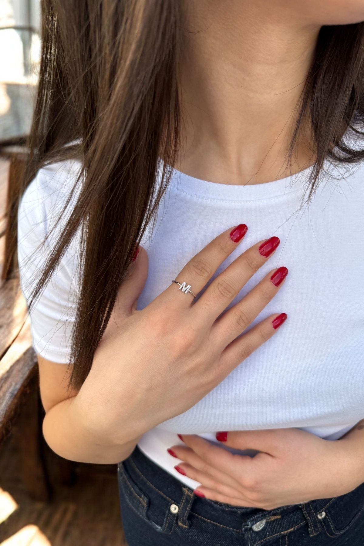 14 AYAR 0,09 CT M HARFİ PIRLANTA YÜZÜK 14