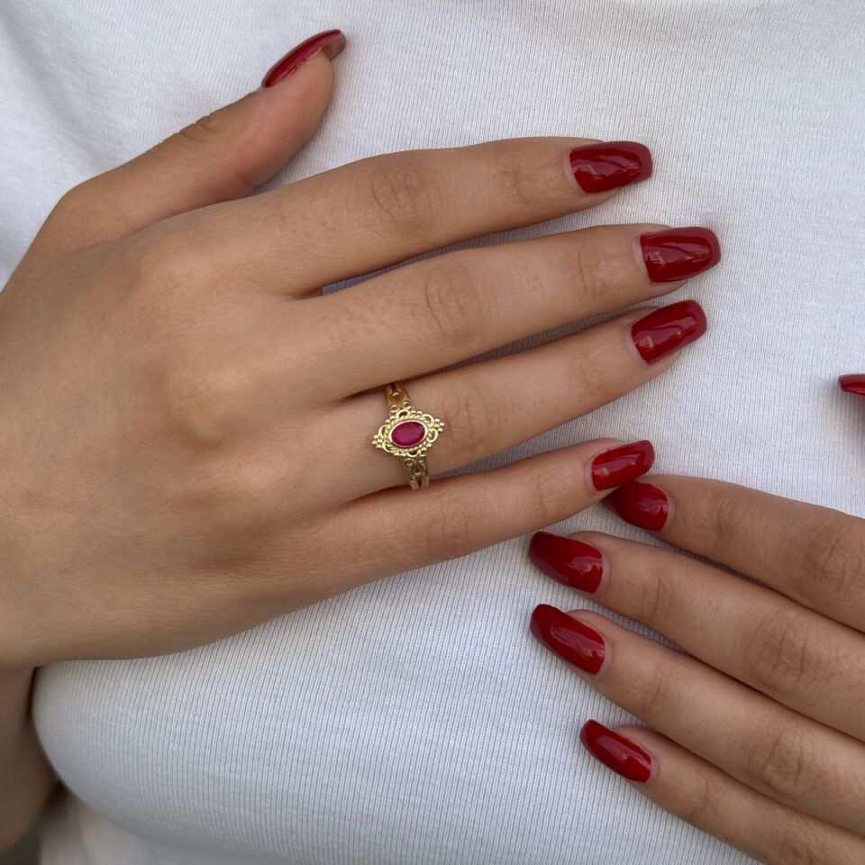 14 AYAR YAKUT TAŞLI BOHEM YÜZÜK