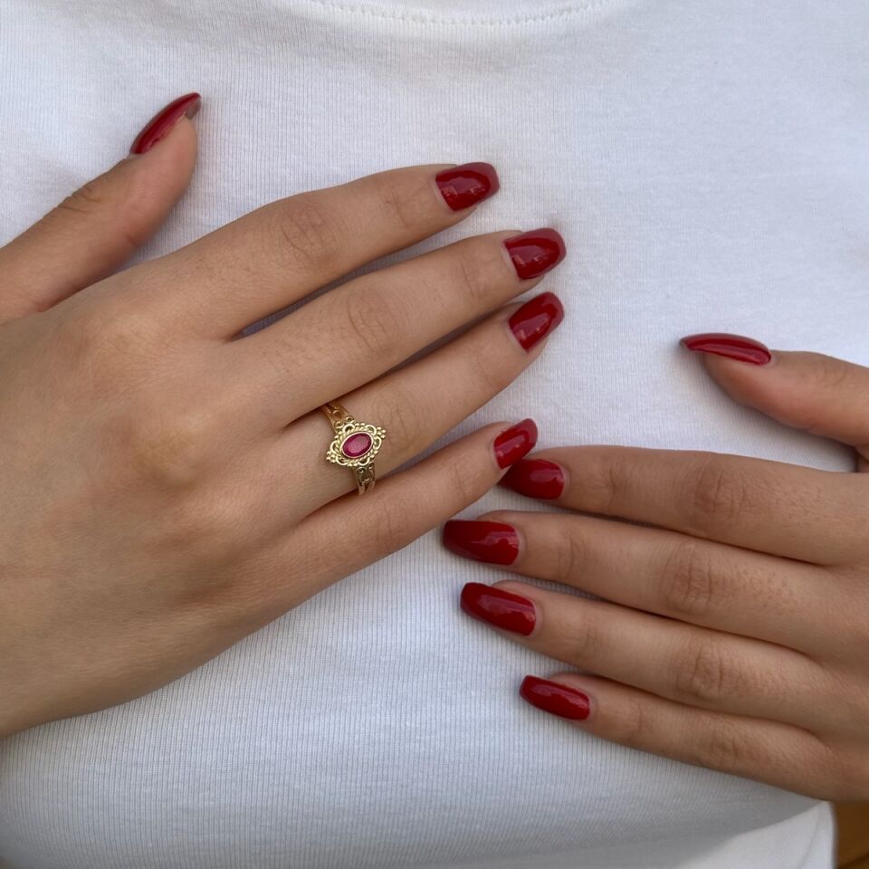 14 AYAR YAKUT TAŞLI BOHEM YÜZÜK