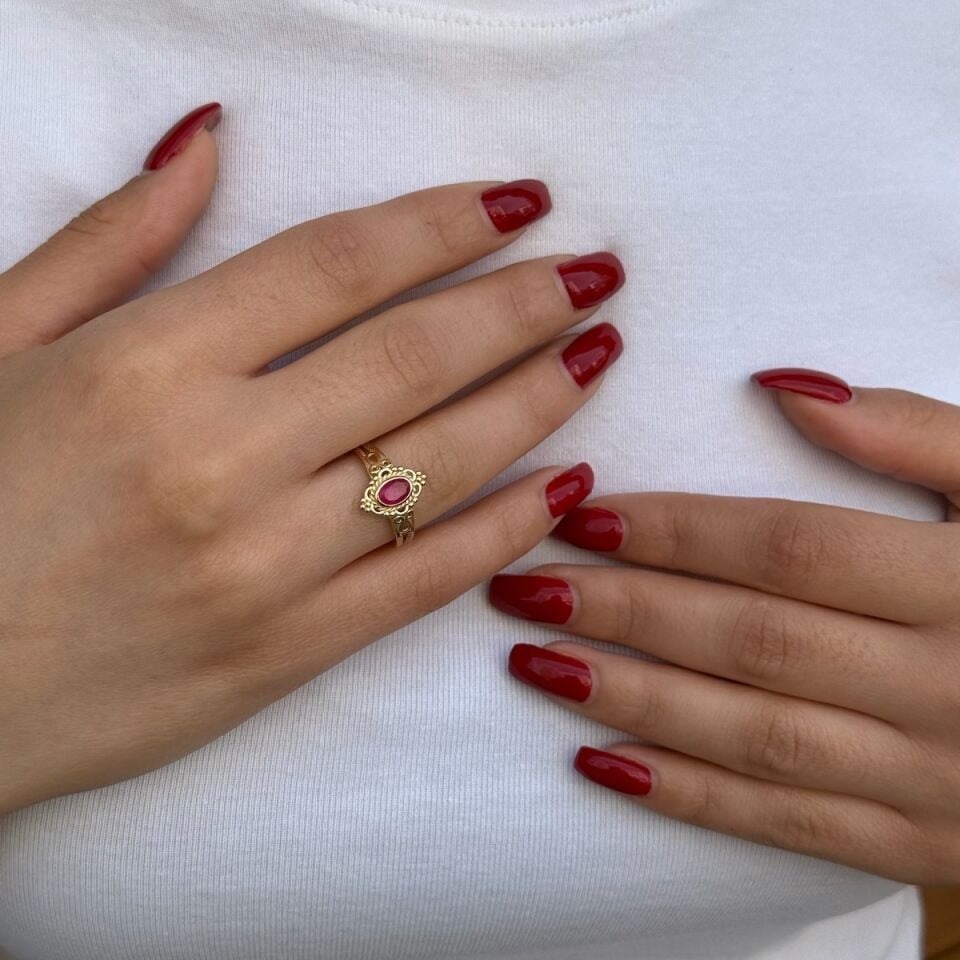 14 AYAR YAKUT TAŞLI BOHEM YÜZÜK