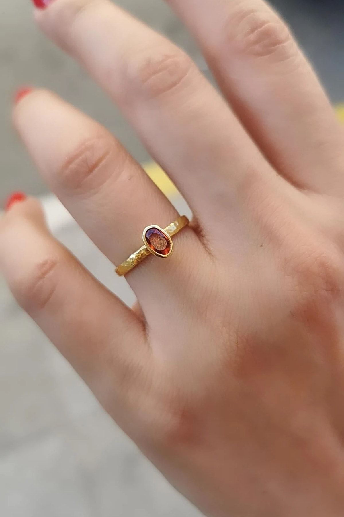 14 Ayar Turuncu Kristal Taşlı El Yapımı Tektaş Yüzük