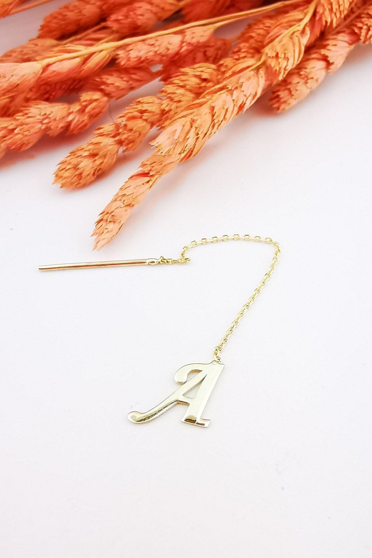 14 Ayar Kadın A Harfi Zincir 14 Ayar Altın Küpe