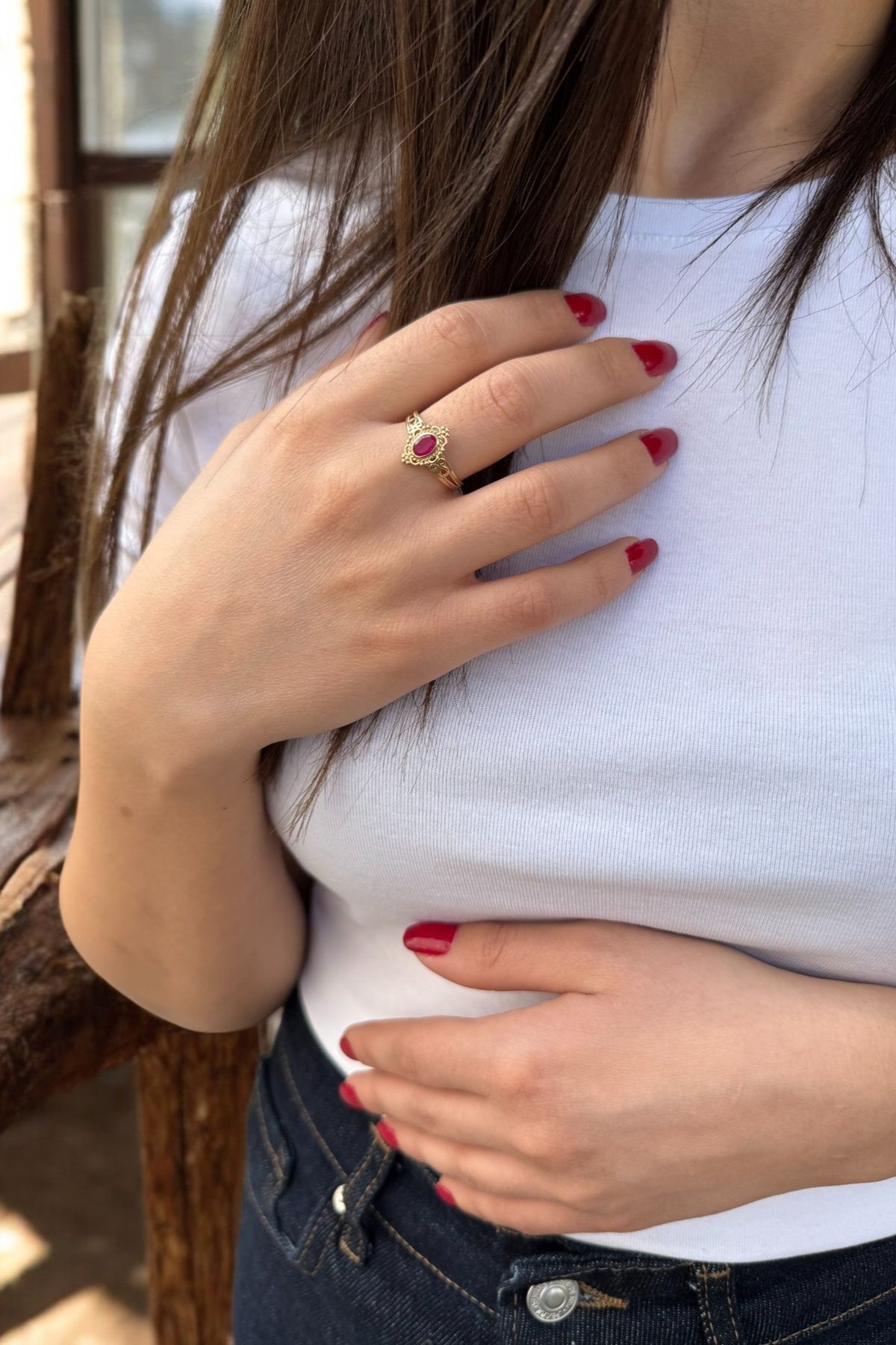 14 AYAR YAKUT TAŞLI BOHEM YÜZÜK 14