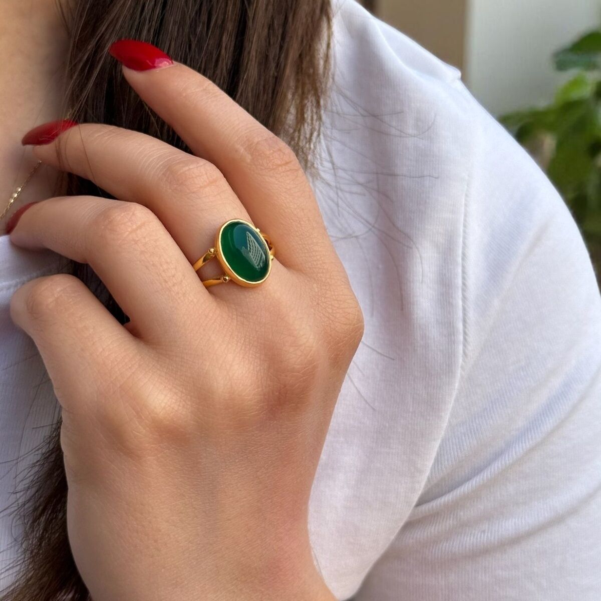 22 AYAR YEŞİL AKİK TAŞLI ÖZEL TASARIM YÜZÜK