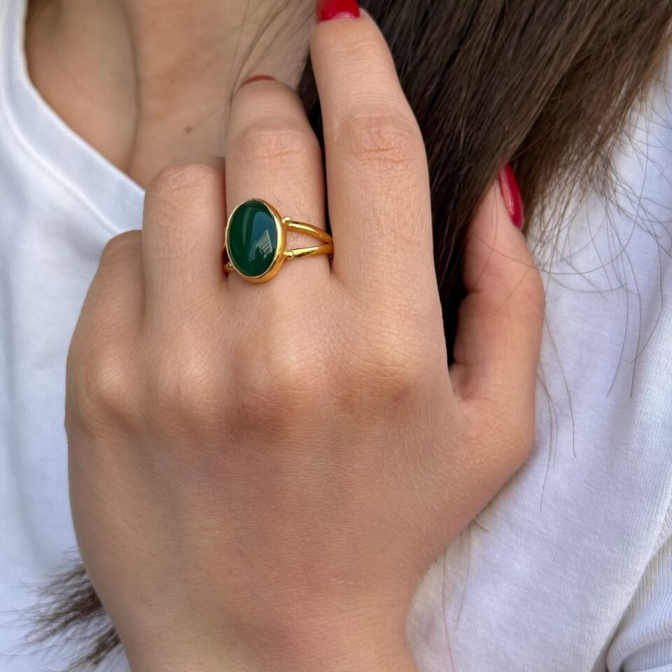 22 AYAR YEŞİL AKİK TAŞLI ÖZEL TASARIM YÜZÜK