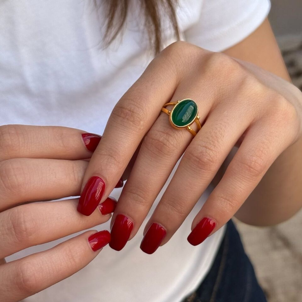 22 AYAR YEŞİL AKİK TAŞLI ÖZEL TASARIM YÜZÜK