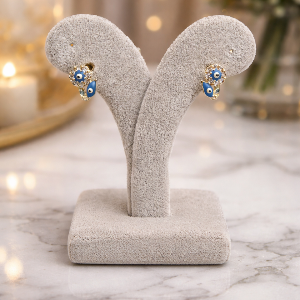 14 AYAR NAZAR MİNELİ ÇİÇEK MODEL ÇOCUK KÜPESİ