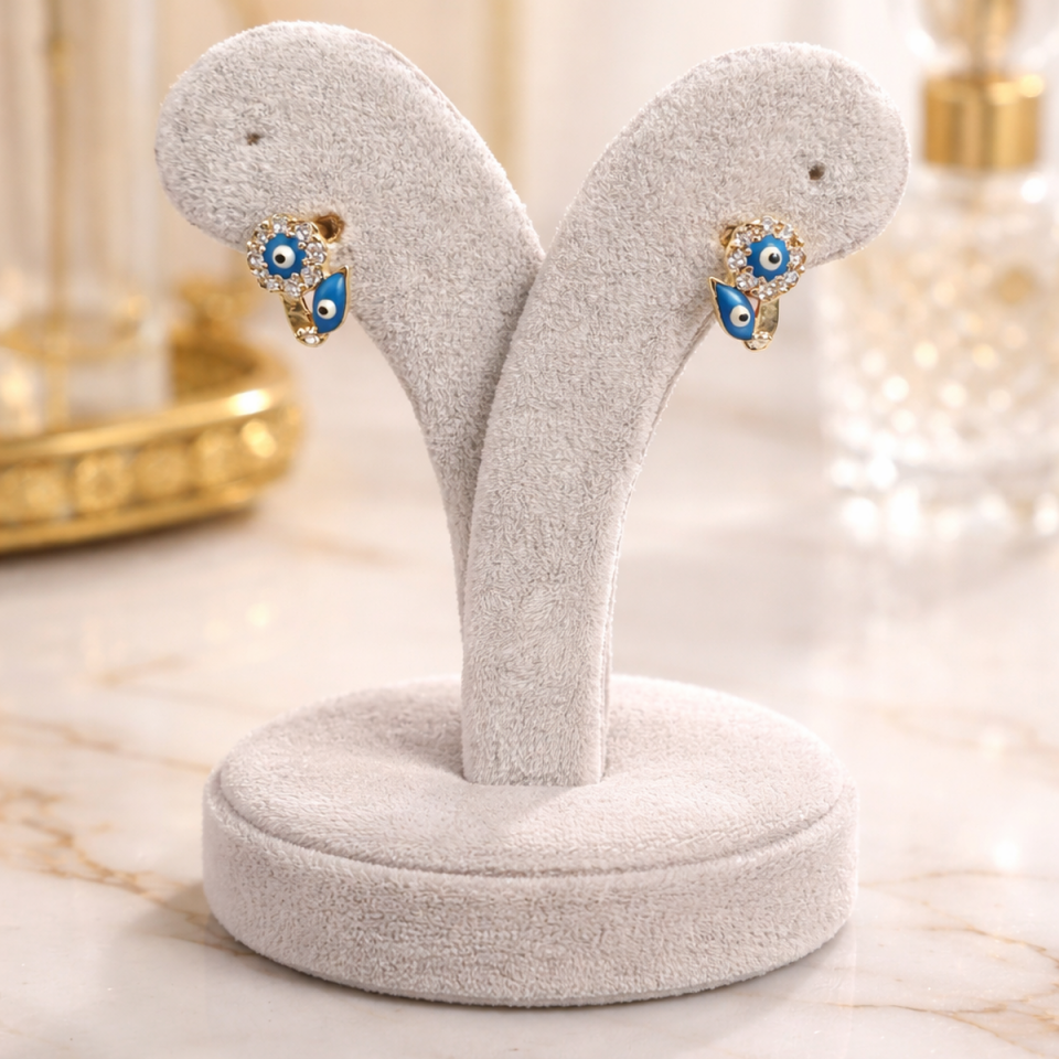 14 AYAR NAZAR MİNELİ ÇİÇEK MODEL ÇOCUK KÜPESİ