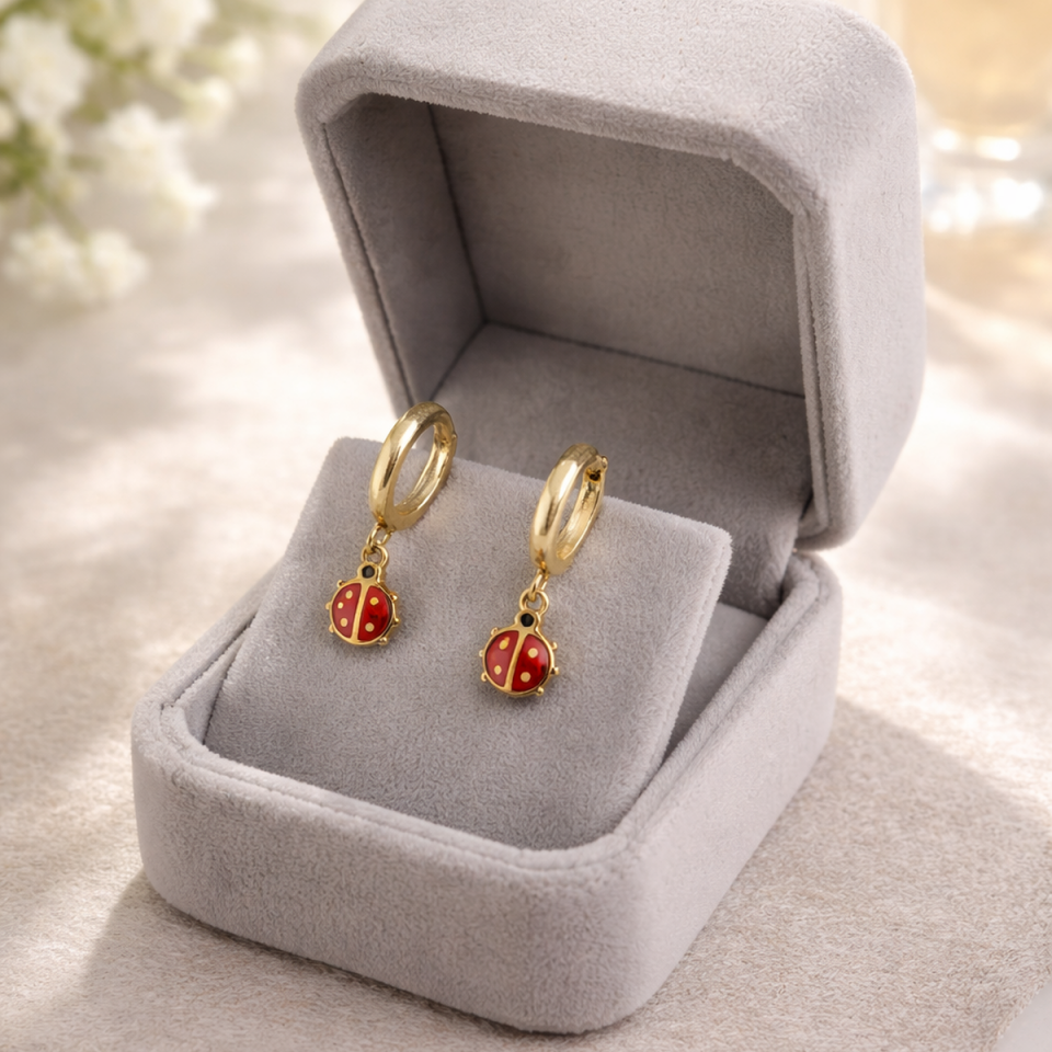 14 AYAR MİNELİ UĞURBÖCEĞİ HALKA KÜPE