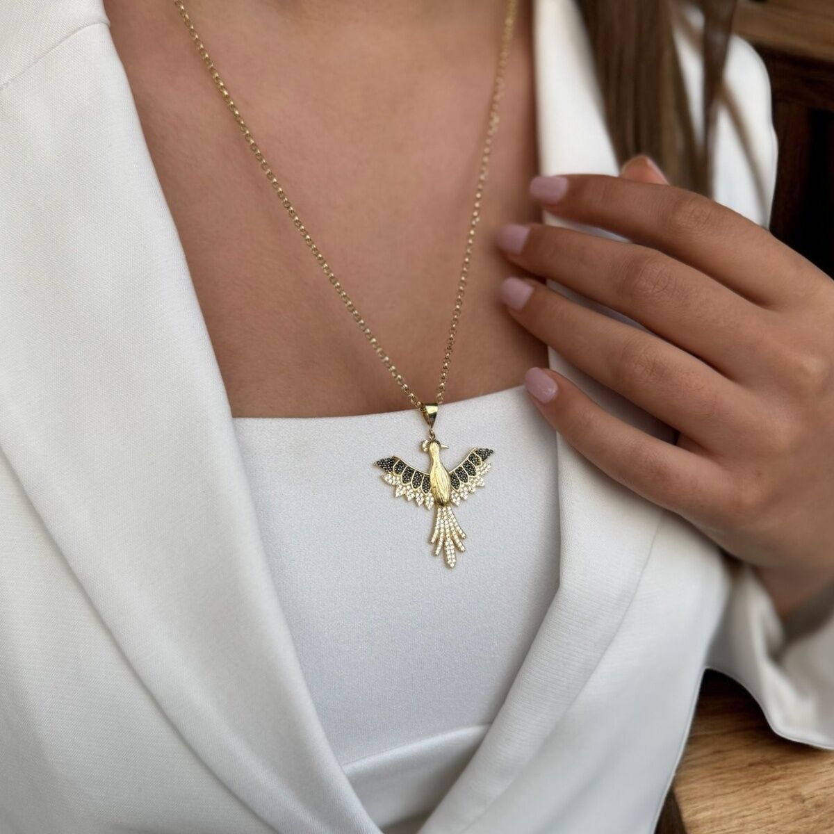 14 Ayar Özel Tasarim Anka Kuşu Altin Kolye