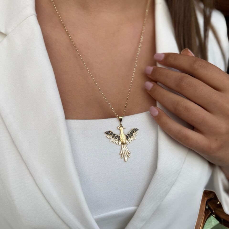 14 Ayar Özel Tasarim Anka Kuşu Altin Kolye