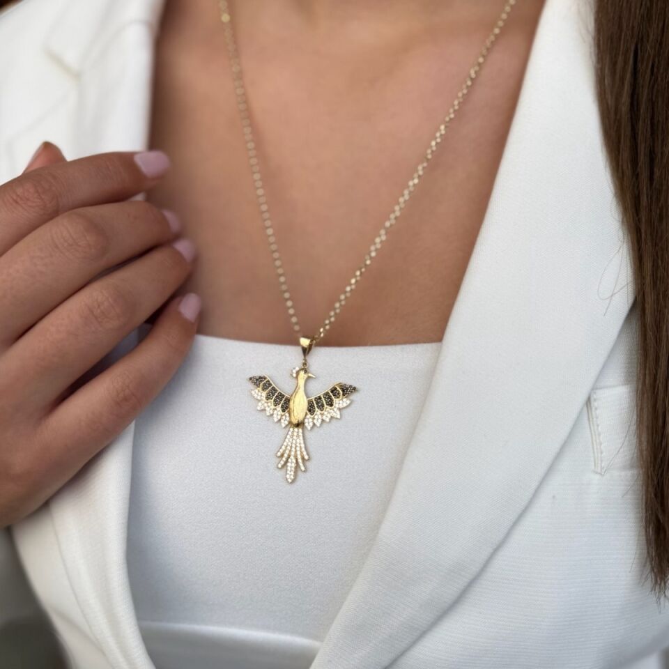 14 Ayar Özel Tasarim Anka Kuşu Altin Kolye