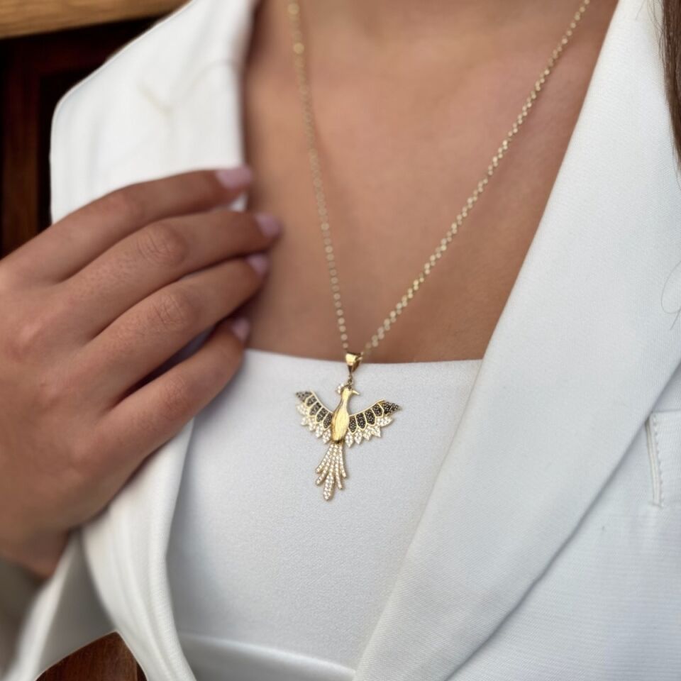 14 Ayar Özel Tasarim Anka Kuşu Altin Kolye