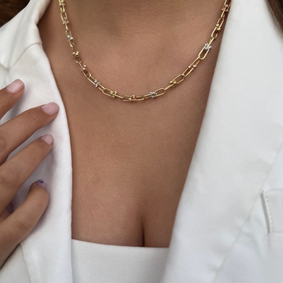 14 AYAR ATAÇ MODEL ÜÇ RENK TOPLU ALTIN KOLYE