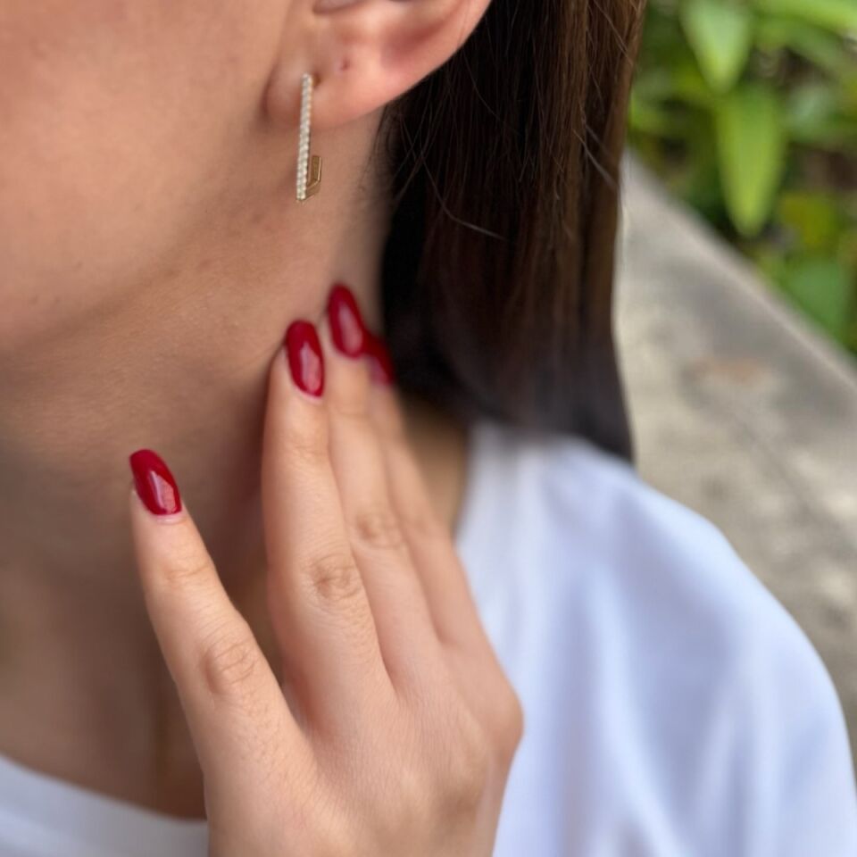 14 Ayar Kare Tasarım Altın Küpe