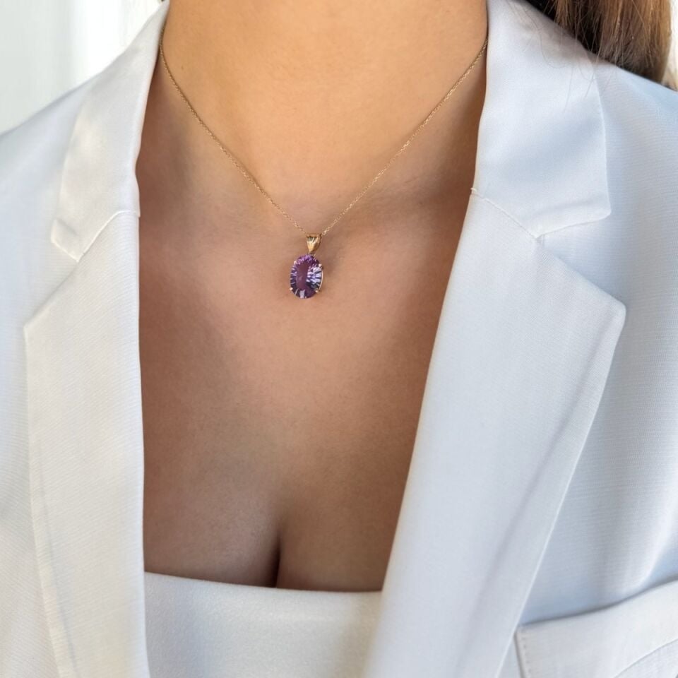 14 Ayar Ametist Taşlı Altın Kolye