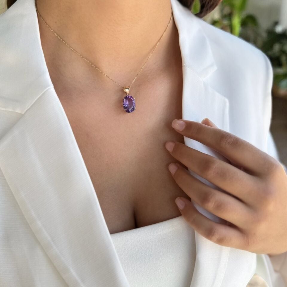 14 Ayar Ametist Taşlı Altın Kolye
