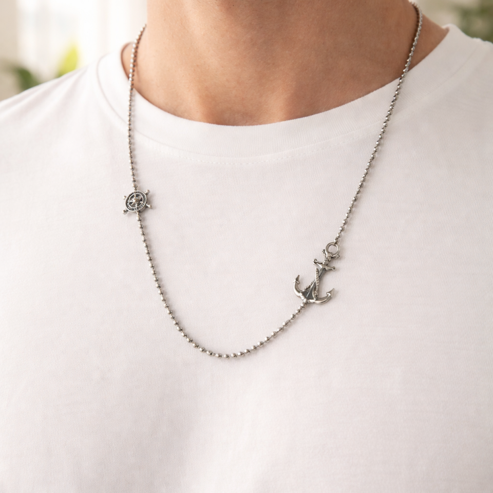 925 AYAR ÖZEL TASARIM ELİŞİ ESKİTME VİNTAGE MODEL ÇAPA DÜMEN ERKEK KOLYE