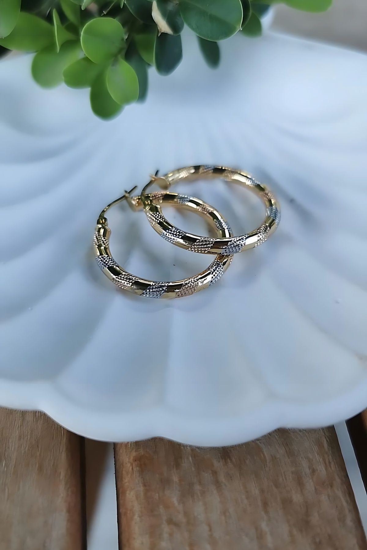 14 AYAR İTALYAN ÜÇ RENKTEN OLUŞAN TASARIM HALKA KÜPE