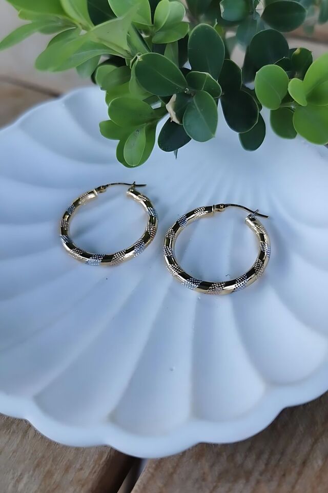 14 AYAR İTALYAN ÜÇ RENKTEN OLUŞAN TASARIM HALKA KÜPE